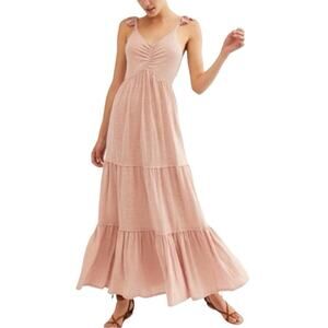 Mikey & Joey Womens M Blush Pink Tiered Boho Maxi Dress Flattering Open Back